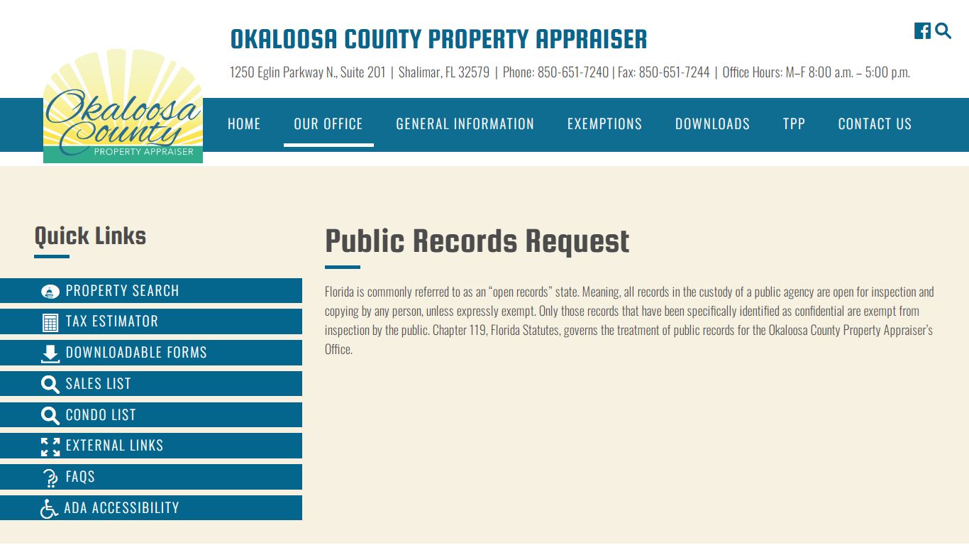 Public Records Request – Okaloosa County Property Appraiser